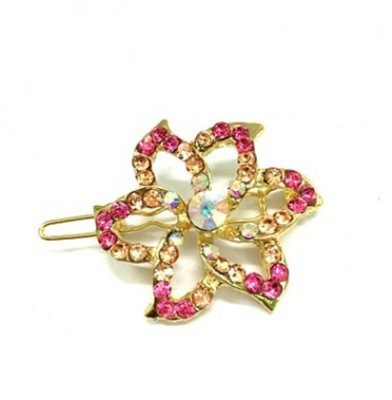 

Turqueesa Golden Magenta Stone Flower Hair Pin Clip Tick Tak Style for Girls and Women Hair Clip(Pink)