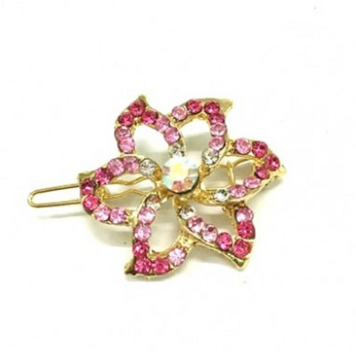 

Turqueesa Golden Pink Stone Flower Hair Pin Clip Tick Tak Style for Girls and Women Hair Clip(Pink)