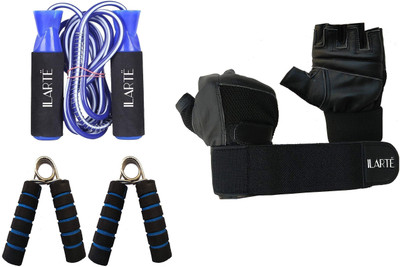 

ILARTE Home Gym Combo Of Blue Gripper Skipping Rope & Gym Gloves Home Gym Combo(0 - 20 kg)