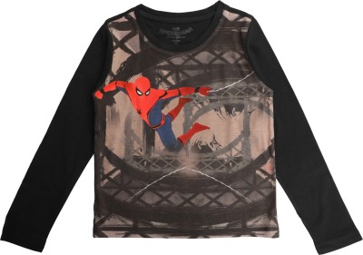 Marvel Spider Man Boys Graphic Print Polycotton, Cotton Blend T Shirt(Black, Pack of 1)