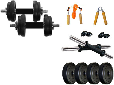 

Monika Sports 4 plates of 2 kg each + 2 dumbell rods + wooden skipping rope + wooden hand grip for exercise in home Gym & Fitness Kit