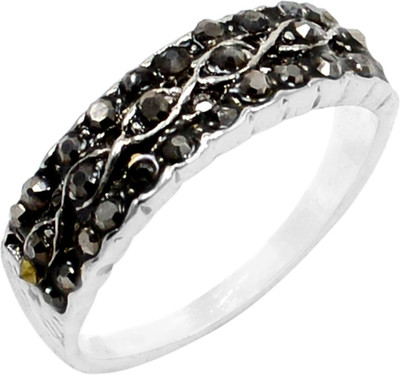 

Silvesto India Marcasite Silver Plated Ring Jewellery Stone Crystal Silver Plated Ring, Black