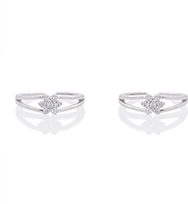 

SilverDew Silver CZ Diamond New Flower Design Toe Ring Wedding & Party Wear For Women's And Girl's Sterling Silver Cubic Zirconia Rhodium Plated Toe Ring, White