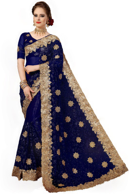 UJJWAL CREATION Embroidered Bollywood Net Saree(Blue) UJJWAL CREATION Embroidered Bollywood Net Saree(Blue)