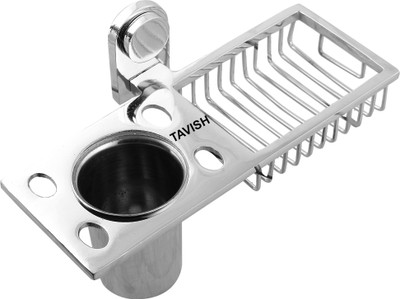 

TAVISH Soap Dish with Tumbler Holder Or Soap Case with Toothbrush Stand for Bathroom and Kitchen - TISSU-35(Steel)
