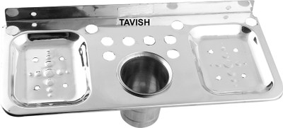 

TAVISH Soap Dish with Tumbler Holder Or Soap Case with Toothbrush Stand for Bathroom and Kitchen - TISSU-34(Steel)