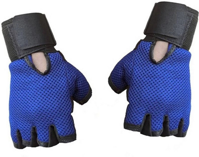 

beauty gold lather+netted palm support weight lifting Gym & Fitness Gloves (Free Size, Black), Blue