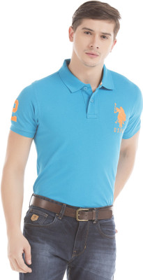 

U.S. Polo Assn. Solid Men's Polo Neck Blue T-Shirt, Blue atoll