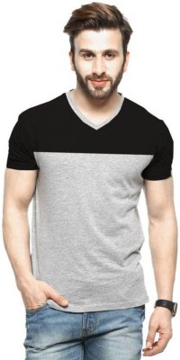 Himgiri International Solid Men V Neck Grey T-Shirt