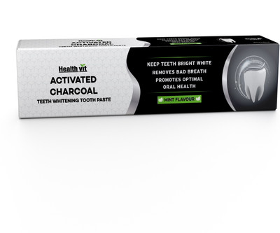 HealthVit Activated Charcoal For Teeth Whitening, Best Natural Whitener, Fluoride Free, Sulfate Free Mint Flavour Toothpaste(100 g)