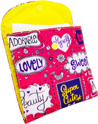 

Meher Collection Cosmetic Pouch(Multicolor, Yellow), Pretty pink print;yellow button;yellow lining