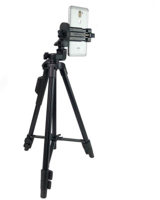 

lifemusic Tripod - 3110 Portable & Foldable Camera Camera Tripod, Portable Adjustable Aluminum Lightweight Camera Stand with Smartphone Holder Mount for Mobile, Camera & DSLR Tripod (MULTICOLOR) Tripod(black\silver, Supports Up to 1500)