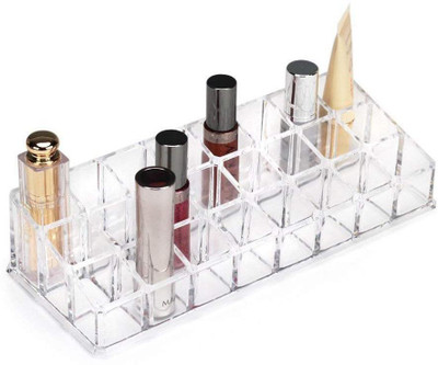 

LS Letsshop 24 Compartment Lipsticks Stand Makeup Organizer Nail Polish Holder Lipstick Stand Vanity Box(Transparent)