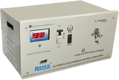 

Rahul Base-3 c3 Digital 3 KVA/12 Amp 140-280 Volt 3 Step Mainline Use Up to 3 KVA Load Automatic Copper Digital Stabilizer Digital Automatic Stabilizer(Gray)
