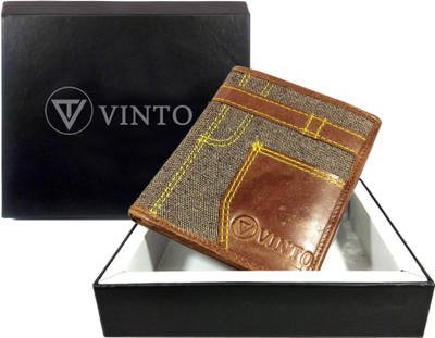 

Vinto Men Black Genuine Leather Wallet(11 Card Slots), Tan