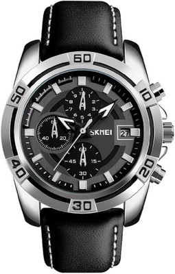

Skmei 9156 Silver Black Functional Chronograph Date Display Watch - For Men