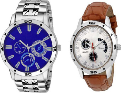 

FabSale Best New Designer MultiColor Metal Strap Stylish Attractive Round MultiColor Dial (Pack Of 2) Latest Analog Wrist Watch - For Boys