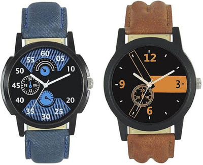 

FabSale Best New Designer MultiColor Synthetic Leather Strap Stylish Attractive Round MultiColor Dial (Pack Of 2) Latest Analog Wrist Watch - For Men