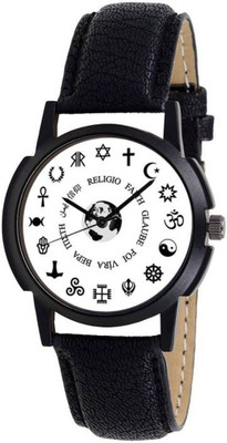 

FabSale Best New Designer Black Synthetic Leather Strap Stylish Attractive Round White Dial Latest Analog Wrist Watch - For Women