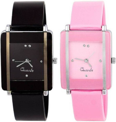 

FabSale Best New Designer MultiColor PU Strap Stylish Attractive Square MultiColor Dial Diamond Studded On Dial(Pack Of 2) Latest Analog Wrist Watch - For Girls