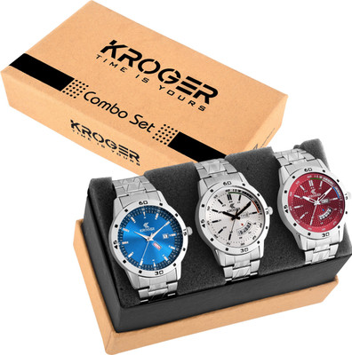 

KROGER KRG1305 Pack of 3 (Blue, White, RED) Boy Wrist Watch - For Men
