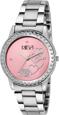 

hiba HB-LD Crystal Studded Pink Hearts Dial Watch - For Women