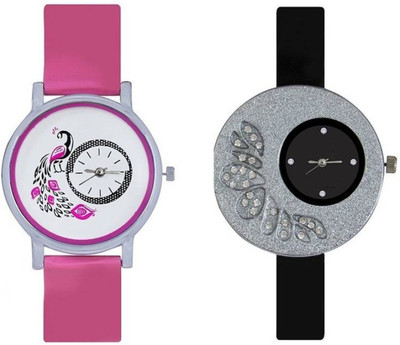 

FabSale Best New Designer MultiColor PU Strap Stylish Attractive Round MultiColor Dial Peacock Printed On Dial(Pack Of 2) Latest Analog Wrist Watch - For Girls