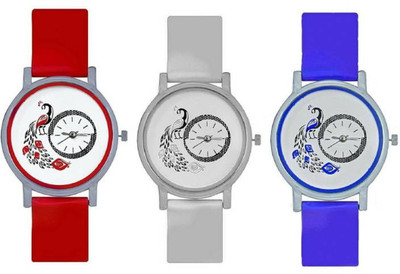 

FabSale Best New Designer MultiColor PU Strap Stylish Attractive Round White Dial (Pack Of 3) Latest Analog Wrist Watch - For Girls
