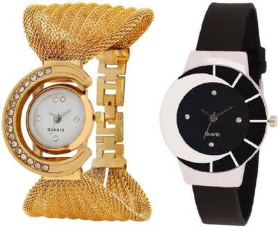 

FabSale Best New Designer MultiColor Metal::PU Strap Stylish Attractive Round MultiColor Dial (Pack Of 2) Latest Analog Wrist Watch - For Girls