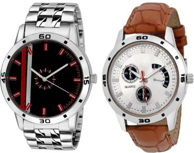 

FabSale Best New Designer MultiColor Metal Strap Stylish Attractive Round MultiColor Dial (Pack Of 2) Latest Analog Wrist Watch - For Men