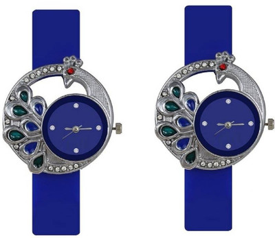 

FabSale Best New Designer Blue PU Strap Stylish Attractive Round Blue Dial Peacock Case(Pack Of 2) Latest Analog Wrist Watch - For Girls