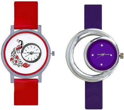 

FabSale Best New Designer MultiColor PU Strap Stylish Attractive Round MultiColor Dial Peacock Printed On Dial(Pack Of 2) Latest Analog Wrist Watch - For Women