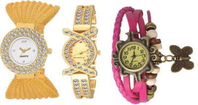 

FabSale Best New Designer MultiColor Synthetic Leather::Metal Strap Stylish Attractive Round::Oval MultiColor Dial (Pack Of 3) Latest Analog Wrist Watch - For Women