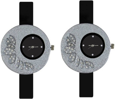 

FabSale Best New Designer Black PU Strap Stylish Attractive Round Black Dial (Pack Of 2) Latest Analog Wrist Watch - For Girls