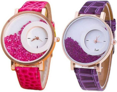 

FabSale Best New Designer MultiColor Synthetic Leather Strap Stylish Attractive Round White Dial (Pack Of 2) Latest Analog Wrist Watch - For Girls