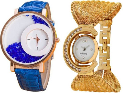

FabSale Best New Designer MultiColor Metal-Synthetic Leather Strap Stylish Attractive Round White Dial Floting Diamond(Pack Of 2) Latest Analog Wrist Watch - For Girls