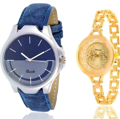 

Miss Perfect gold moving diamond beads in dial watch with Blue multi-color dial attractive watch for couple men and women Watch - For Boys & Girls Watch - For Couple