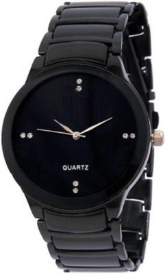 

FabSale Best New Designer Black Metal Strap Stylish Attractive Round Black Dial Diamond Studded On Dial Latest Analog Wrist Watch - For Men