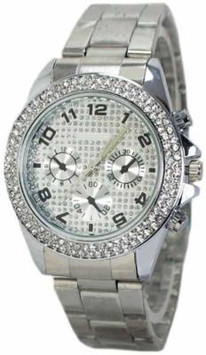 

FabSale Best New Designer Silver Metal Strap Stylish Attractive Round Silver Dial Diamond Studded On Case Latest Analog Wrist Watch - For Women