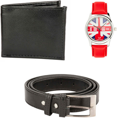 

Hob London Fashion Wallet, Belt, Analog Watch Combo(Black, Red)