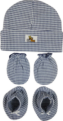 

Kidbee Baby Checked Printed Soft Booties Mittens Cap Combo Set(Dark Blue)