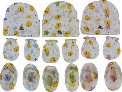 

Kidbee Baby Printed Soft Booties Mittens Cap Combo Set(Multicolor)