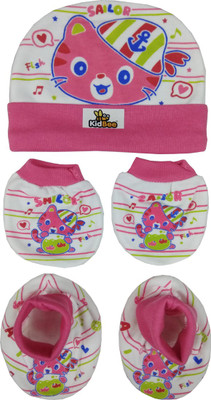 

Kidbee Baby Booties Mittens Cap Combo Set(Dark Pink)