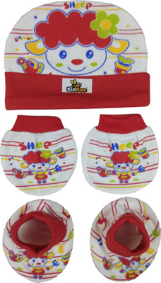 Kidbee Baby Booties Mittens Cap Combo Set(Red)