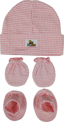 

Kidbee Baby Checked Printed Soft Booties Mittens Cap Combo Set(Red)