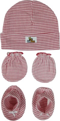 

Kidbee Baby Checked Printed Soft Booties Mittens Cap Combo Set(Red)