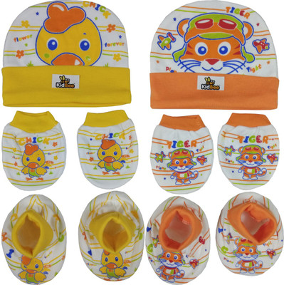 

Kidbee Baby Booties Mittens Cap Combo Set(Yellow, Peach)
