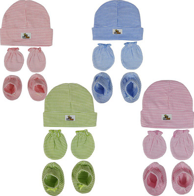 

Kidbee Baby Checked Printed Soft Booties Mittens Cap Combo Set(Multicolor)