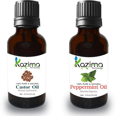 

KAZIMA Combo of Castor Carrier Oil and Peppermint Oil For Hair Growth & Skin Treatment (Each 15ML ) 100% Pure Natural Oil(15 ml)