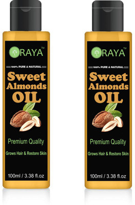 

ORAYA Pure and Natural Sweet Almond Oil Combo pack of 2 No.100 ml Bottles(200 ml) Hair Oil (200 ml)(200 ml)